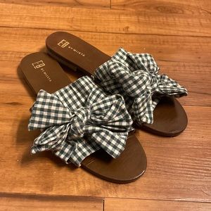 Green gingham bow sandals from Anthropologie